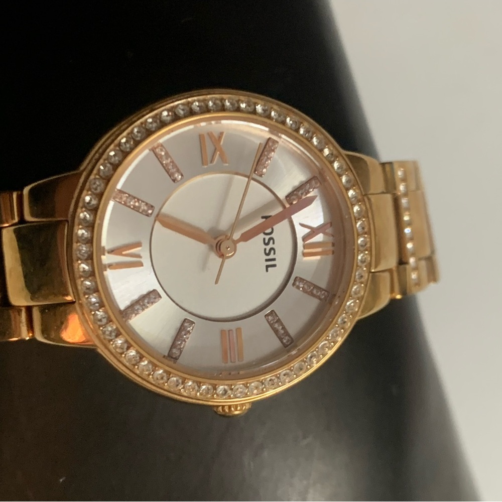 Fossil Rose Gold Crystal Bezel Women's Watch NWOT